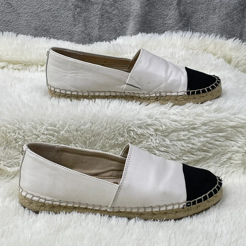 Sam Edelman Krissy Espadrille Women 8 White Black‎ Good Cap Toe Leather Flats